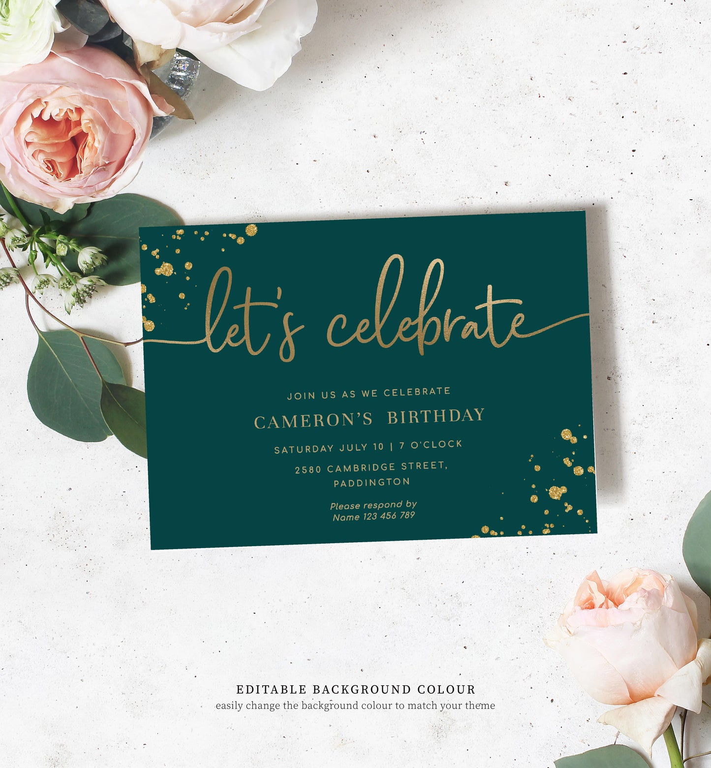 Paintly Black Gold | Printable Let's Celebrate Birthday Invitation