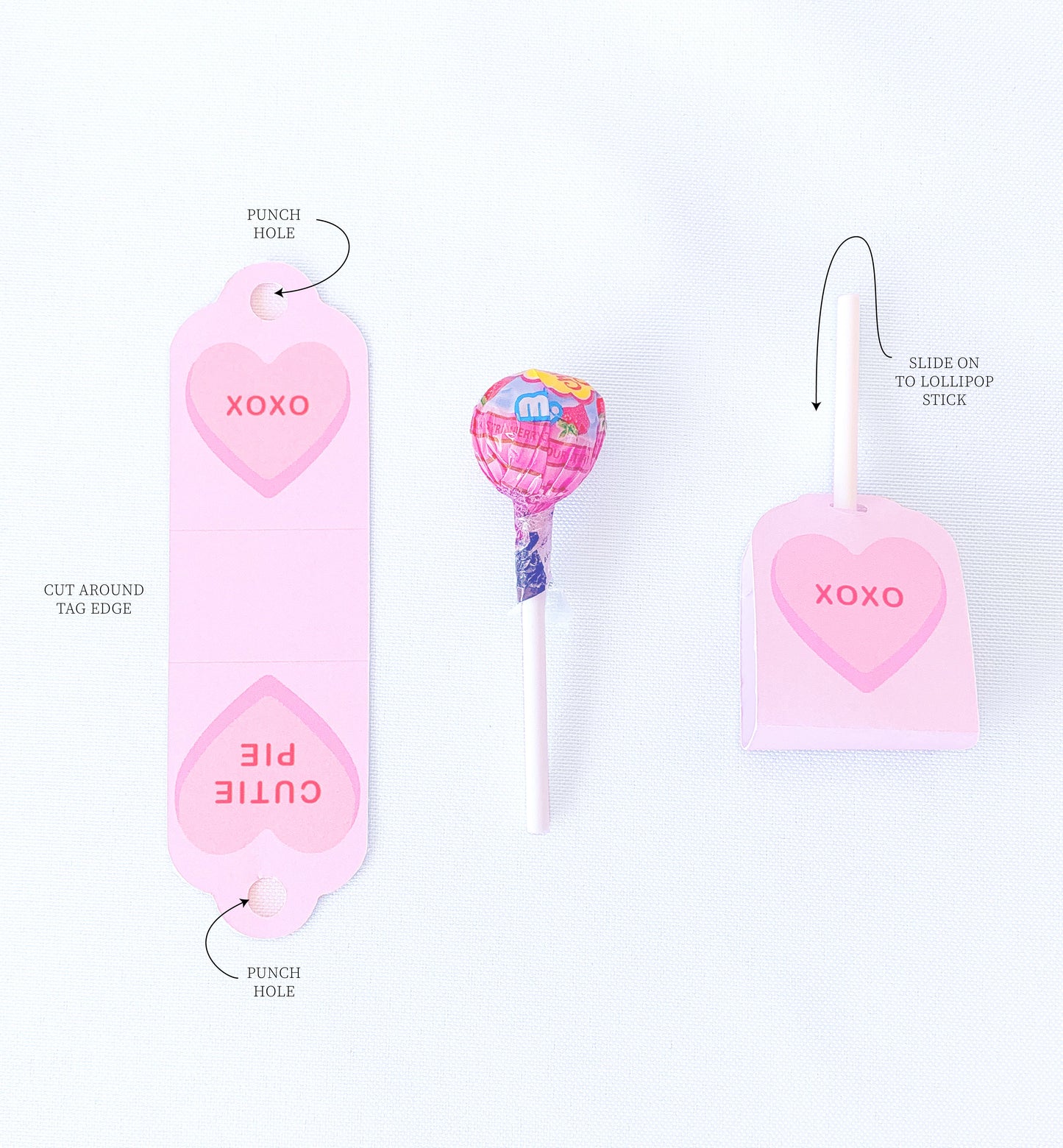 Convo Hearts Pink | Printable Sweetheart Valentine Lollipop Tag Template