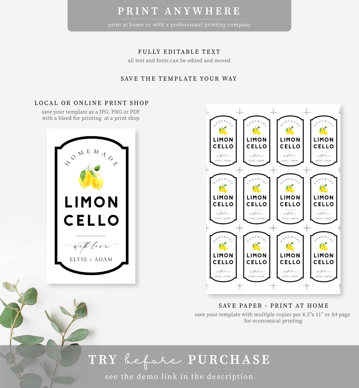 Ellesmere White | Printable Limoncello Favour Tags Template