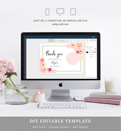 Abbieville Floral White | Printable Lip Balm Favour Card Template - Black Bow Studio