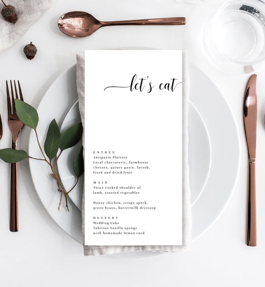 Leyton Script White | Printable Menu