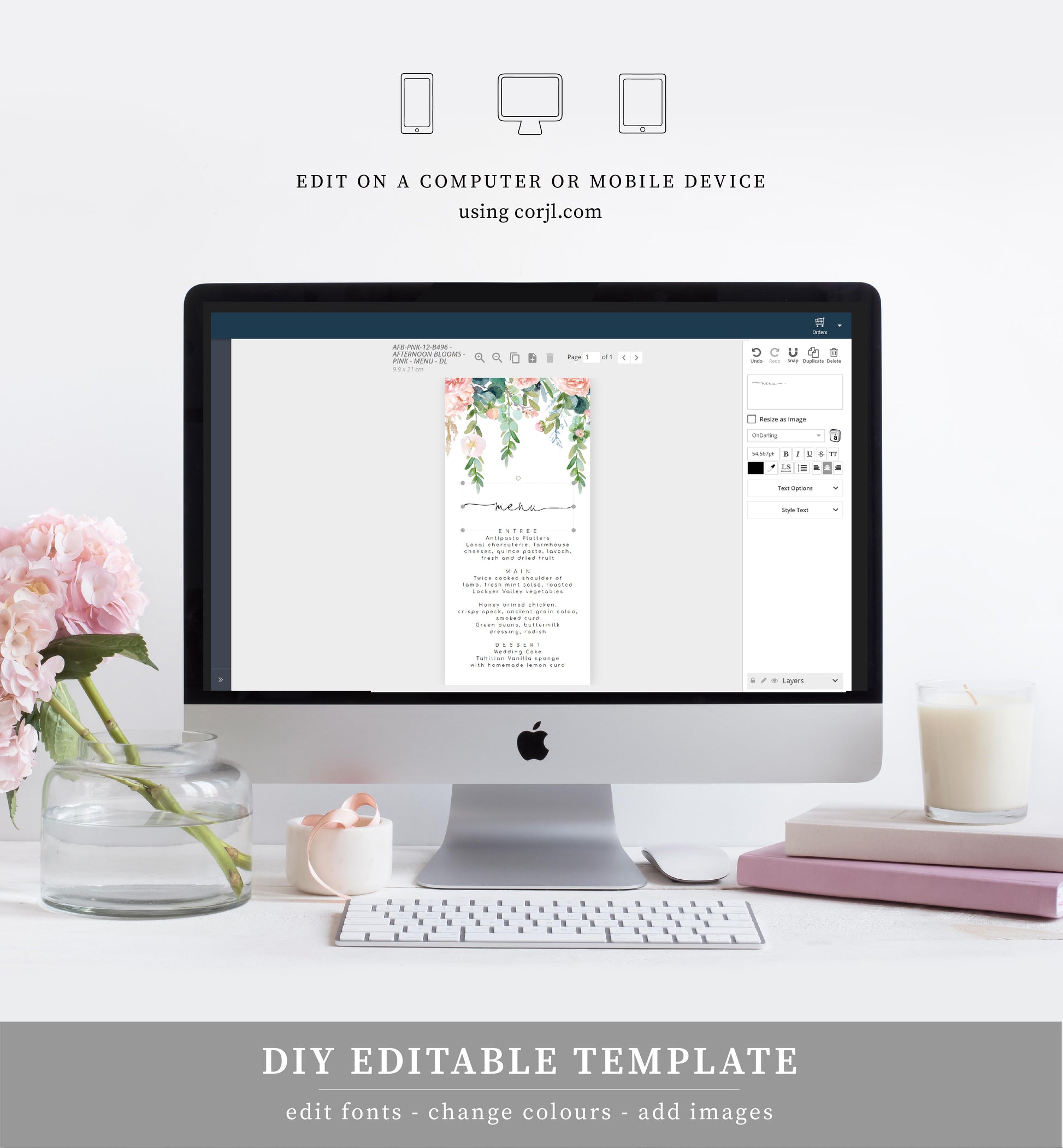 Afternoon Blooms | Printable Menu Template - Black Bow Studio