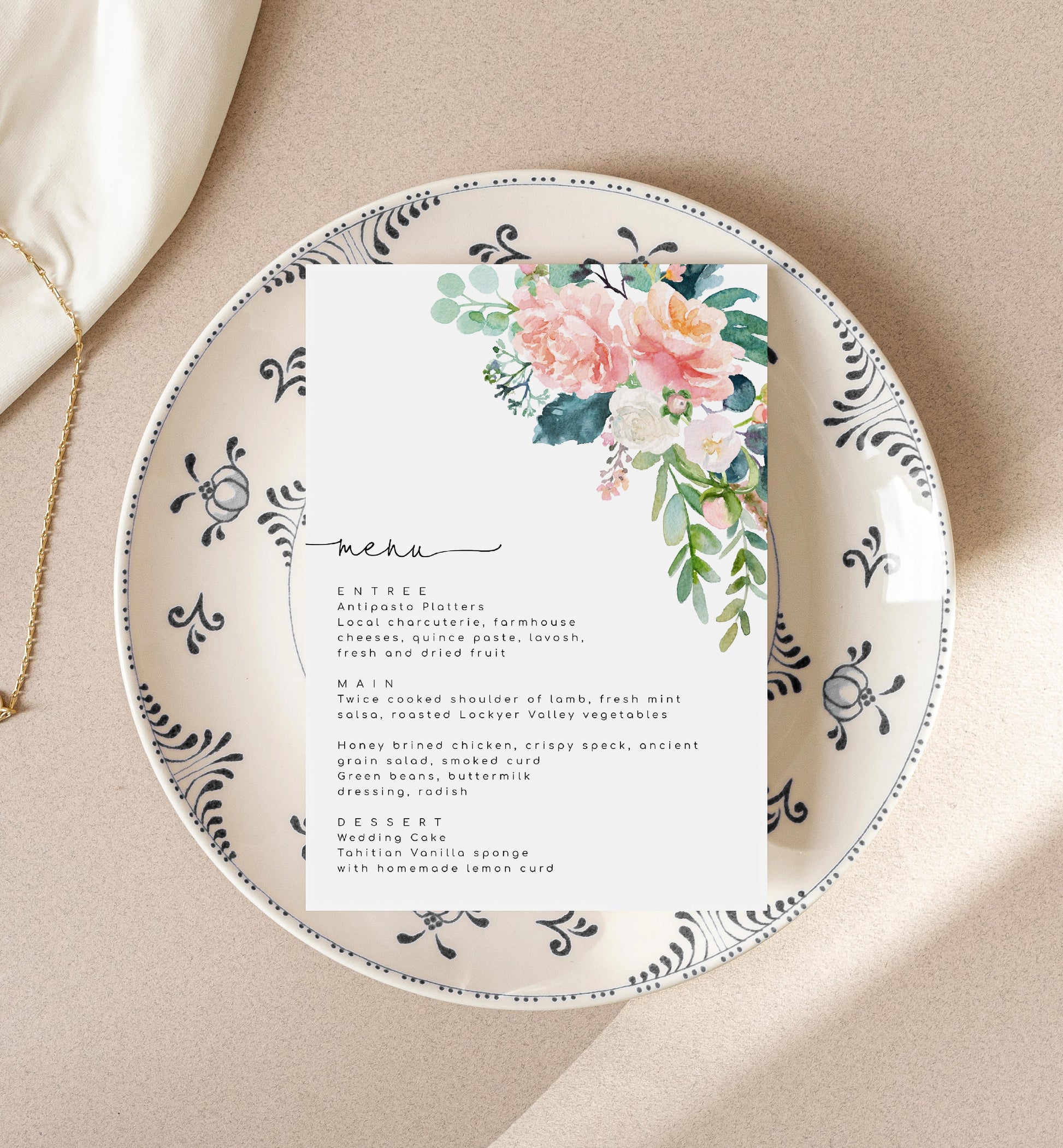 Afternoon Blooms | Printable Menu Template - Black Bow Studio