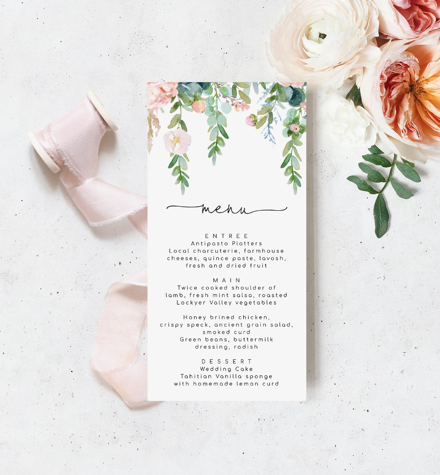 Afternoon Blooms | Printable Menu Template - Black Bow Studio