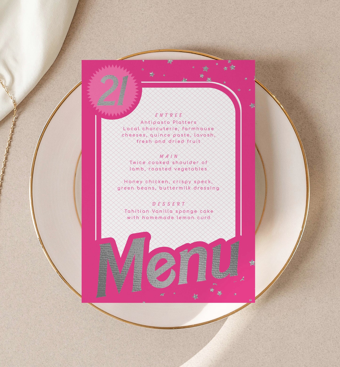 Barbie Party Hot Pink Silver | Printable Menu Template