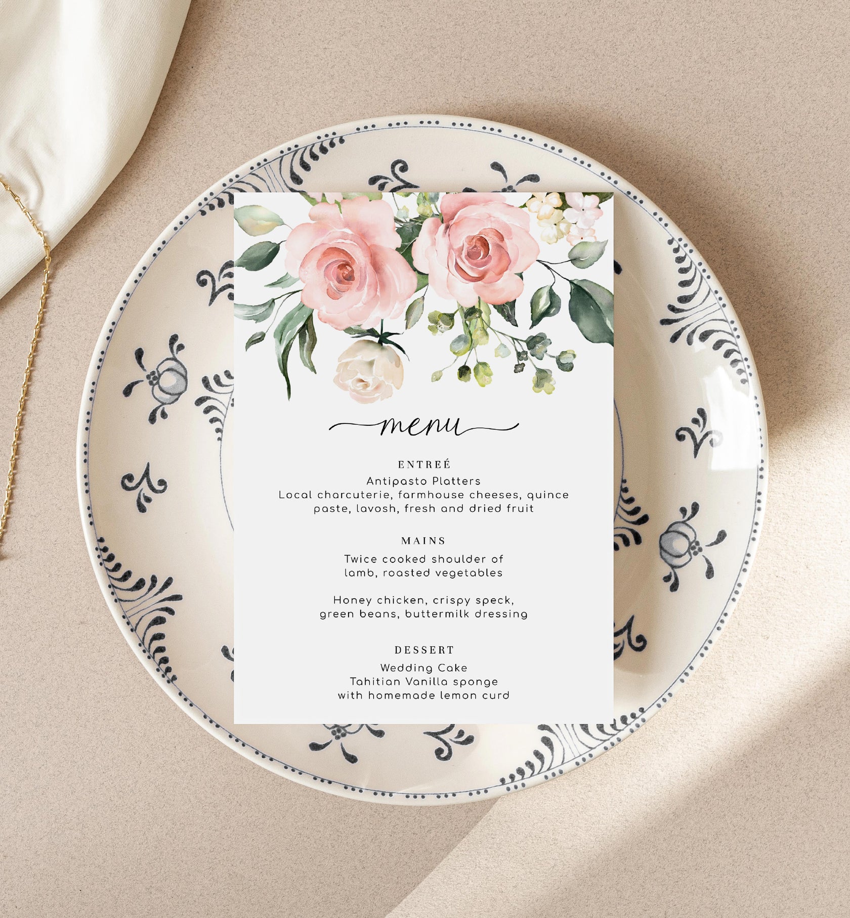 Darcy Floral Pink | Printable Menu Template – Black Bow Studio
