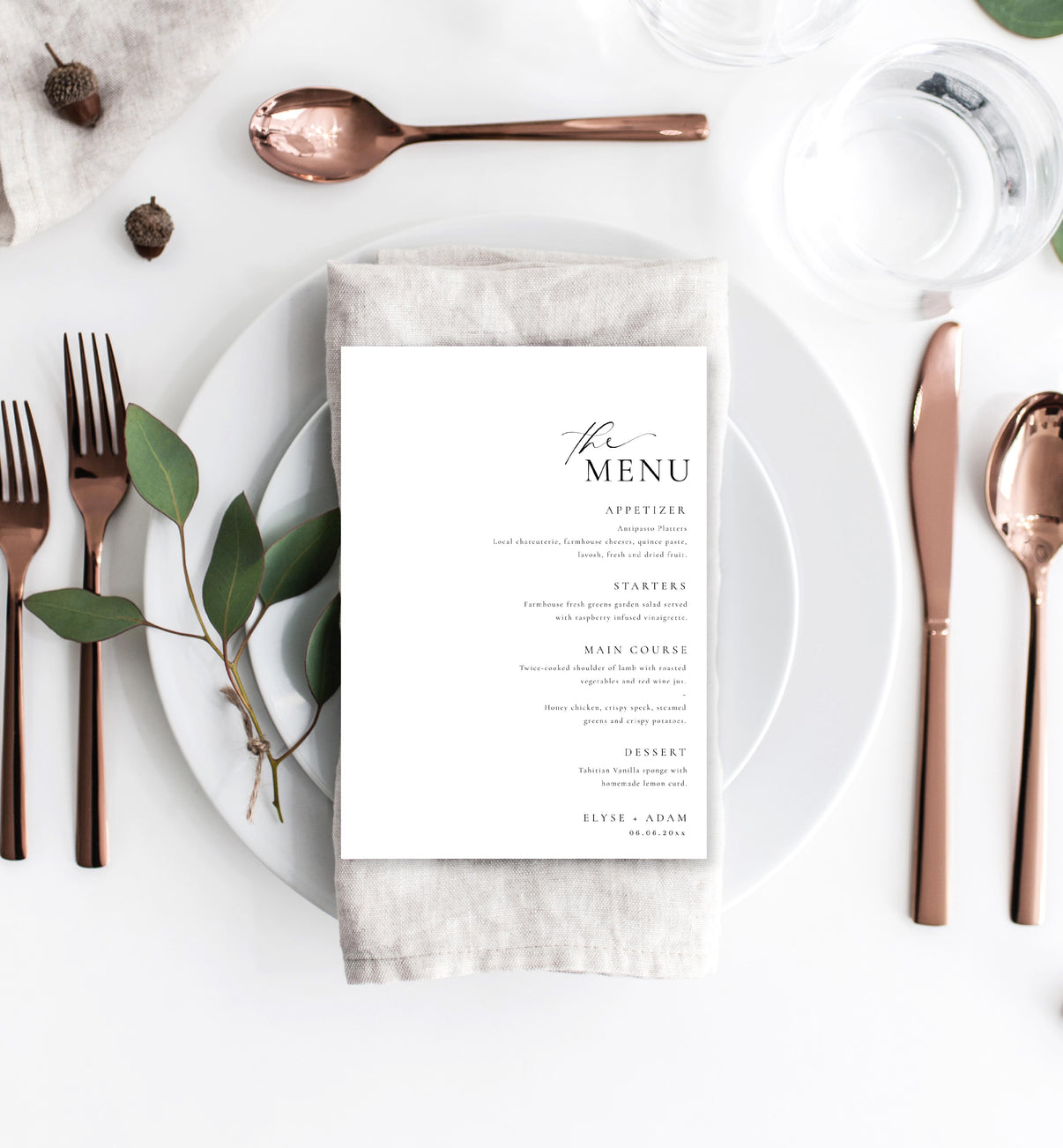 Ellesmere White | Printable Menu Template – Black Bow Studio