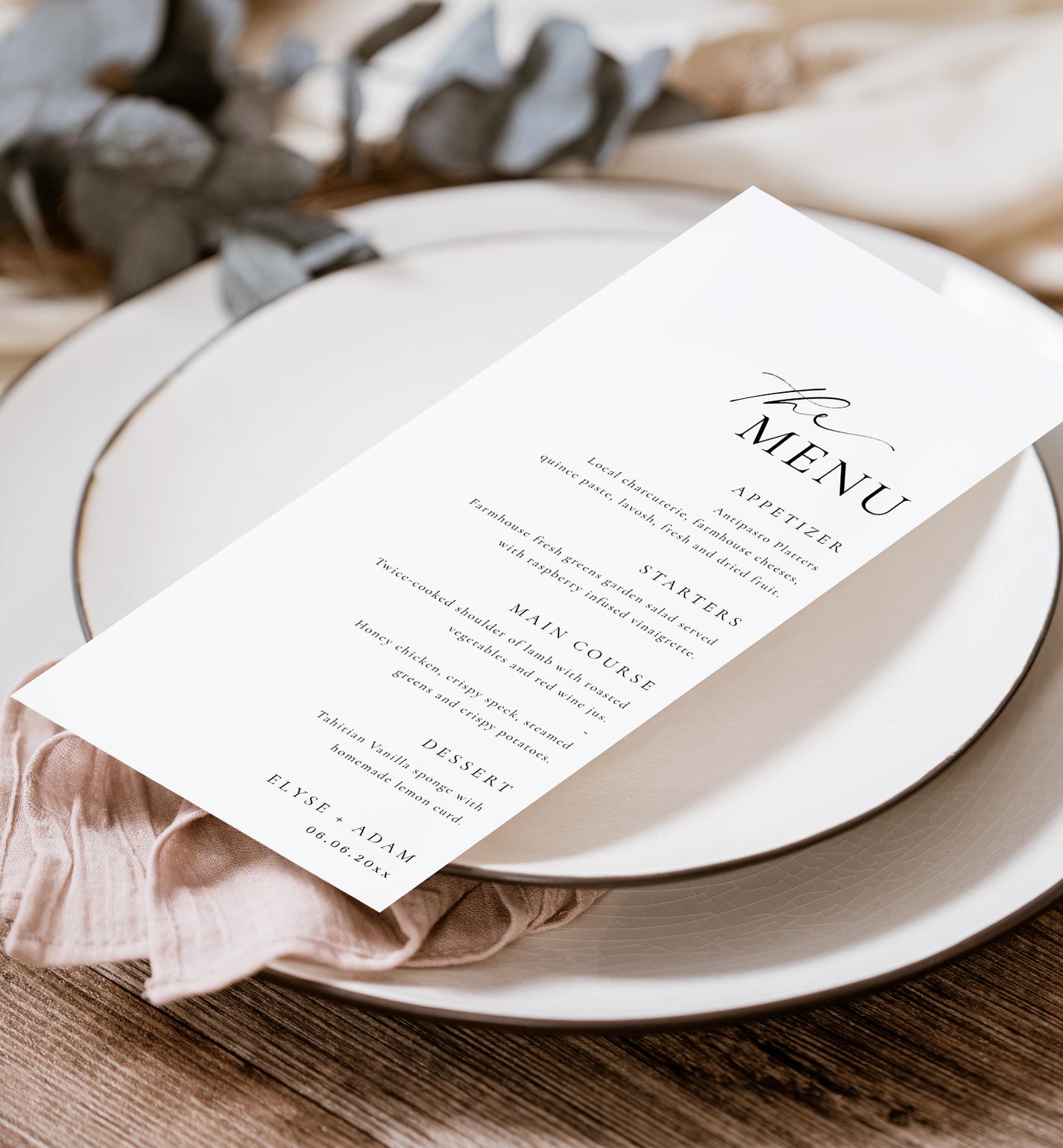 Ellesmere White Printable Menu Template Black Bow Studio