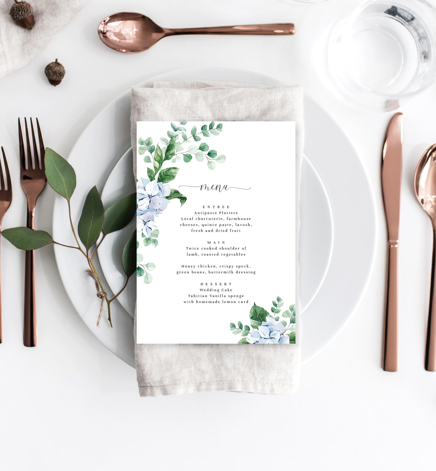 Ferras Blossom Blue | Printable Menu - Black Bow Studio