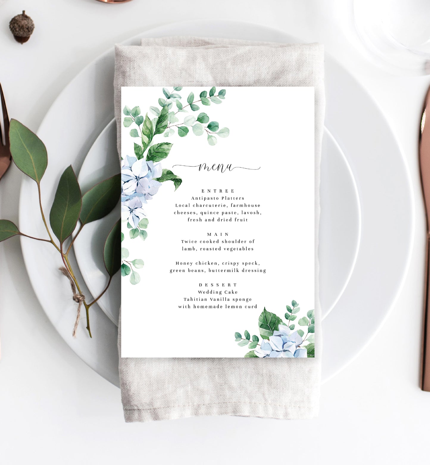 Ferras Blossom Blue | Printable Menu - Black Bow Studio