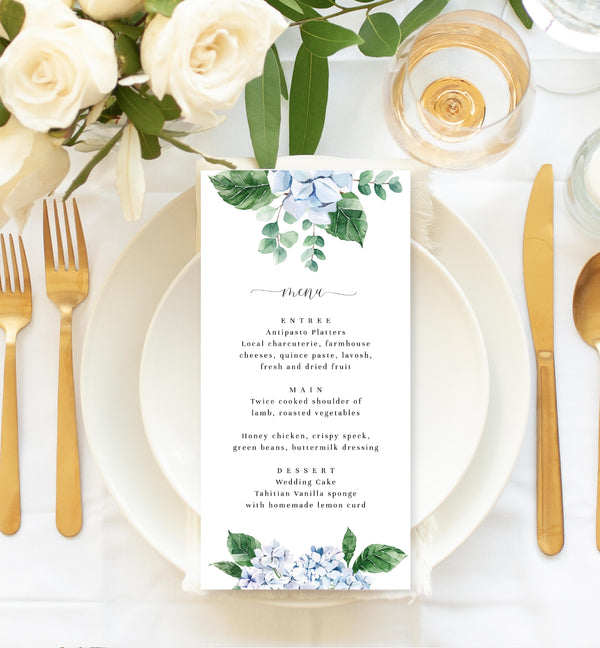 Ferras Blossom Blue Hydrangea | Printable Menu – Black Bow Studio