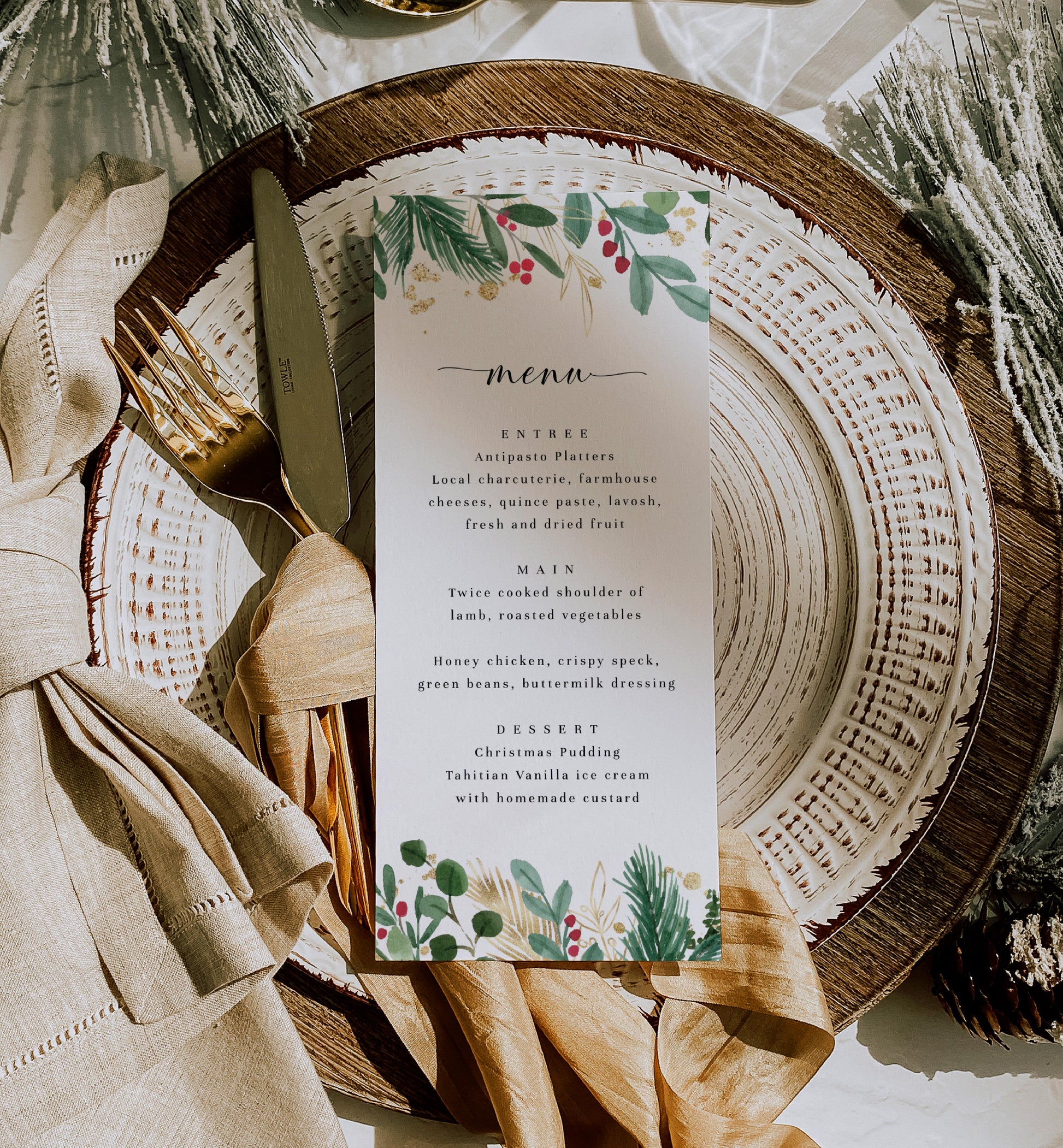 Merriment Christmas | Printable Christmas Menu - Black Bow Studio