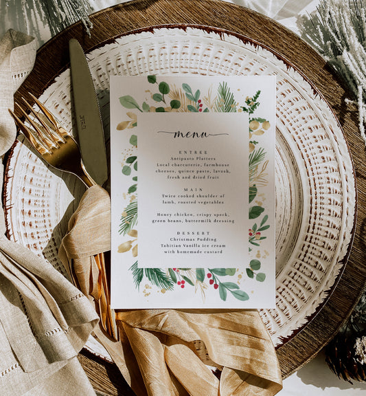 Merriment Christmas | Printable Christmas Menu - Black Bow Studio