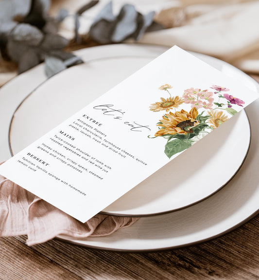 Mews Floral White | Printable Menu Template
