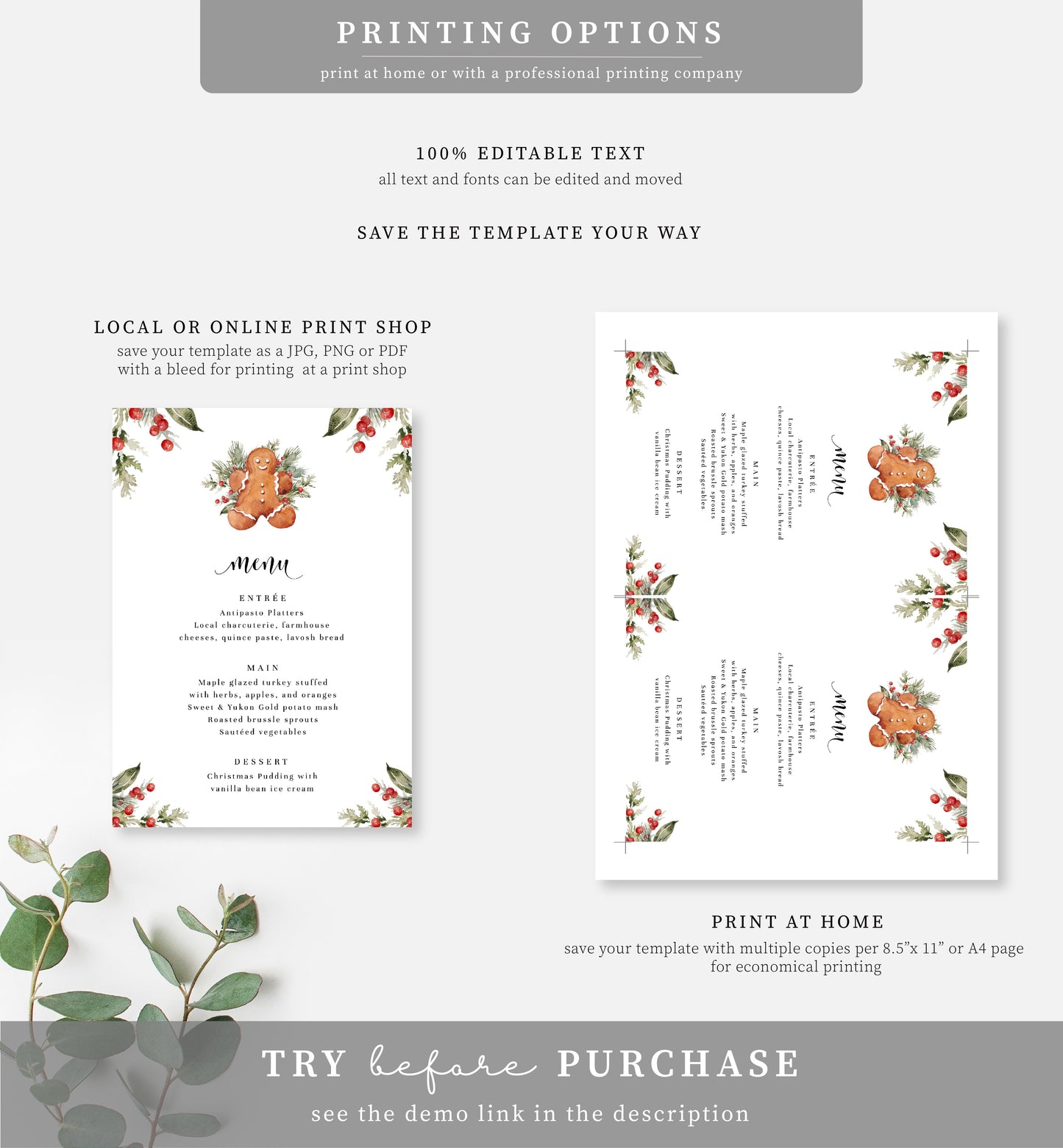 Nutmeg Noel Gingerbread | Printable Christmas Menu