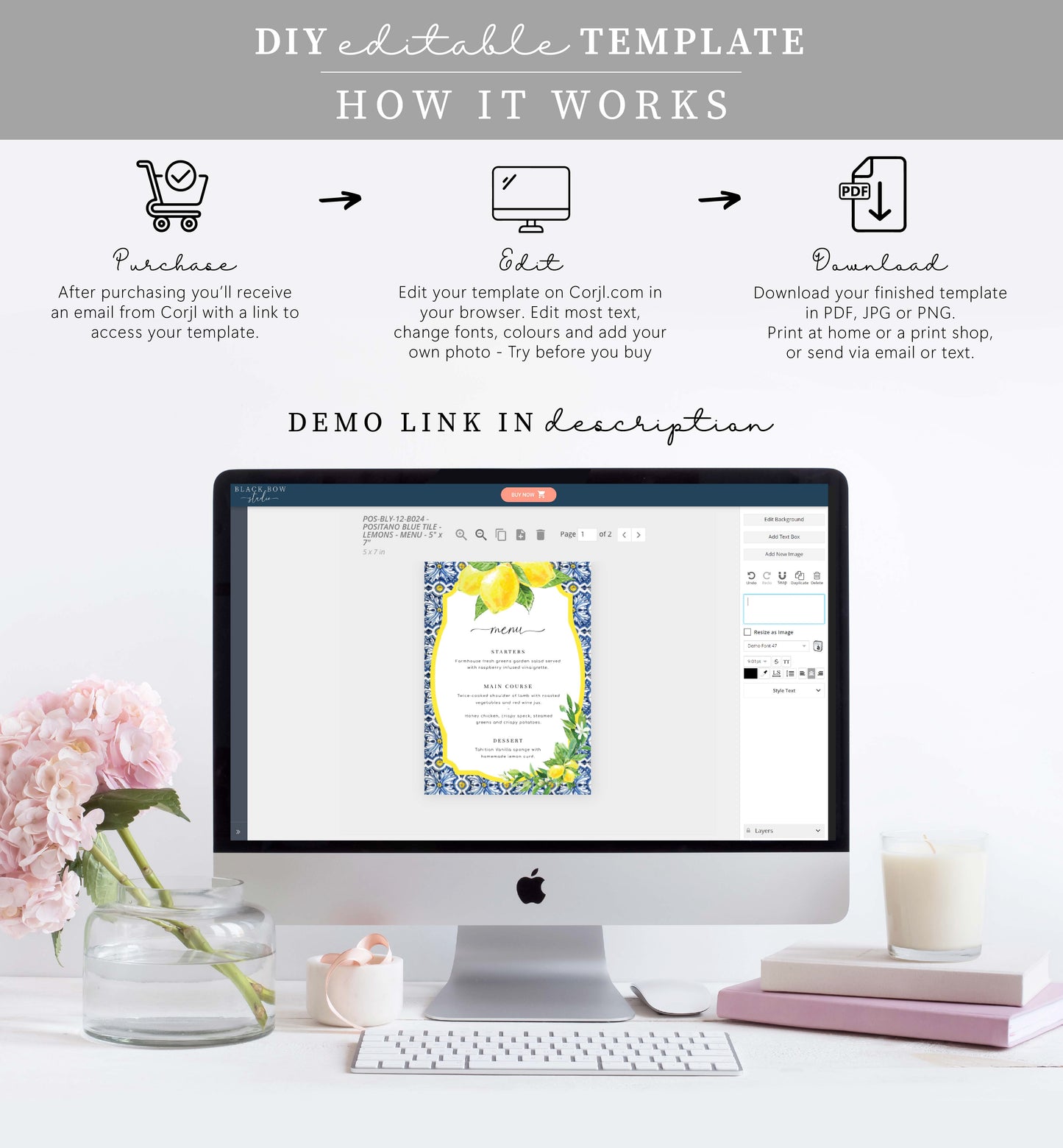 Positano Lemons | Printable Menu Template