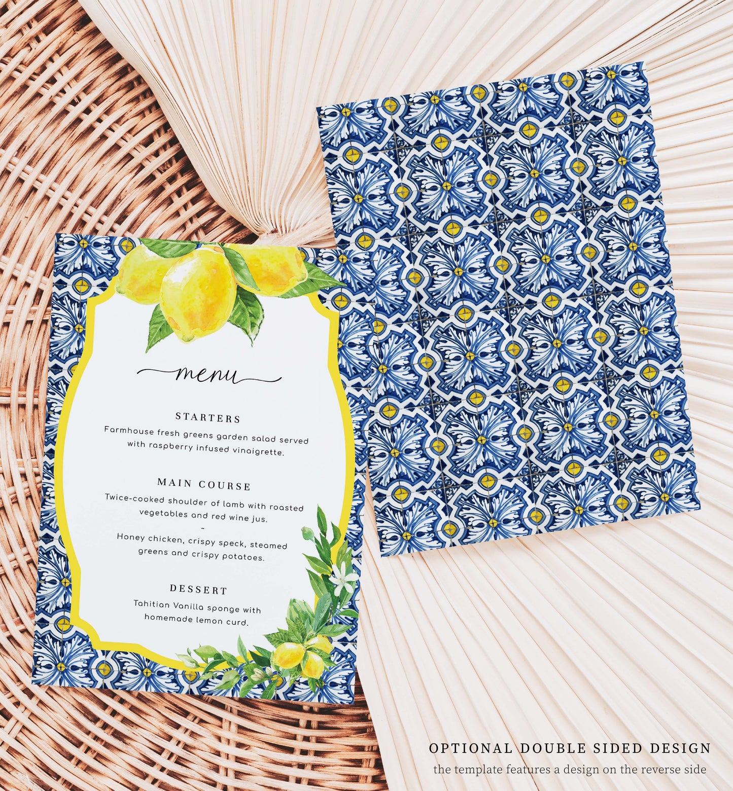 Positano Lemons | Printable Menu Template