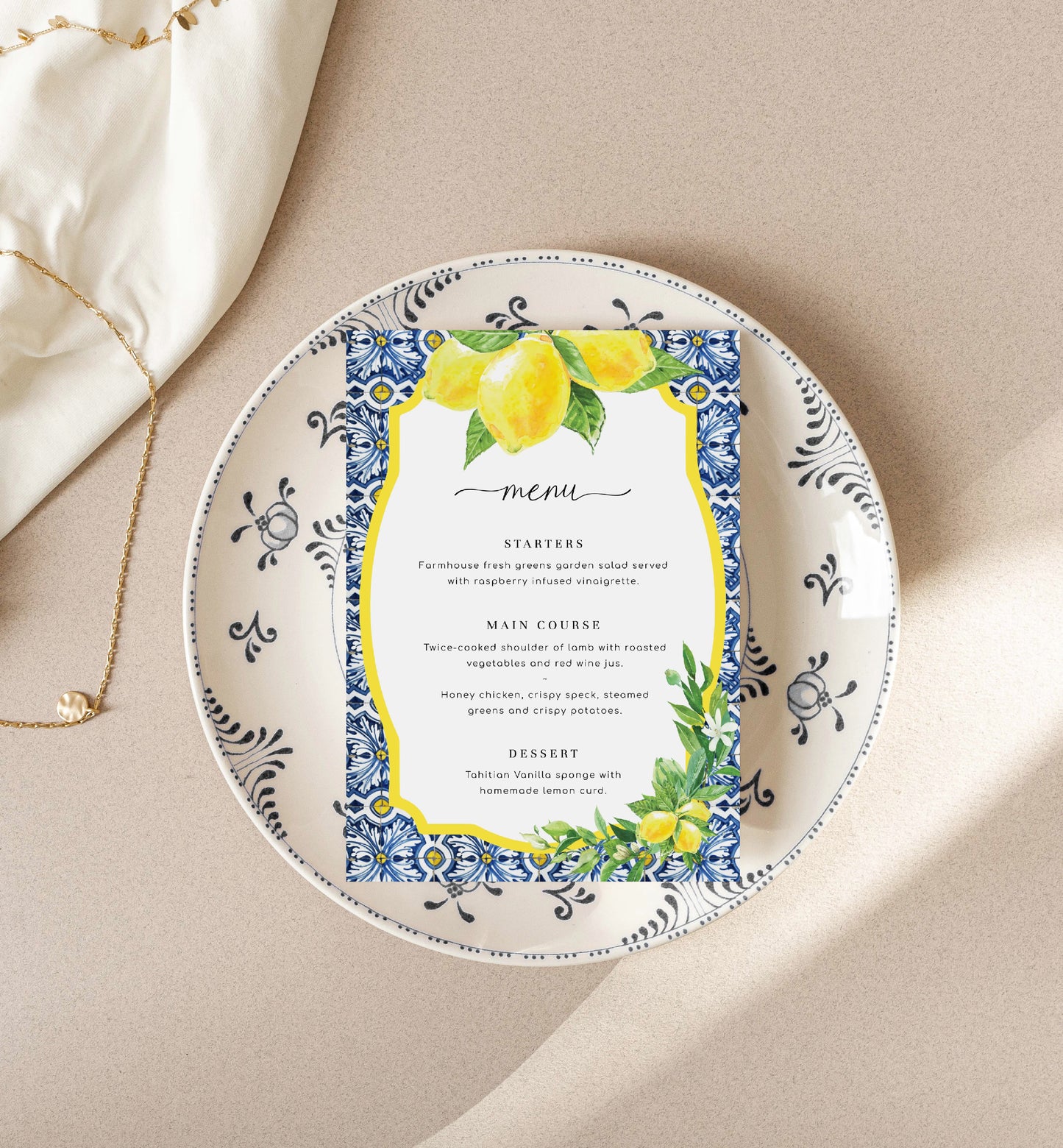 Positano Lemons | Printable Menu Template