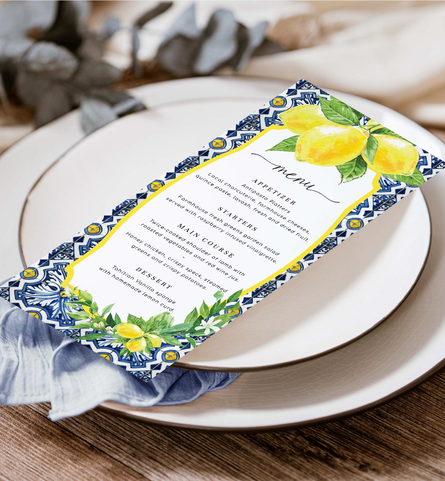 Positano Lemons | Printable Menu Template