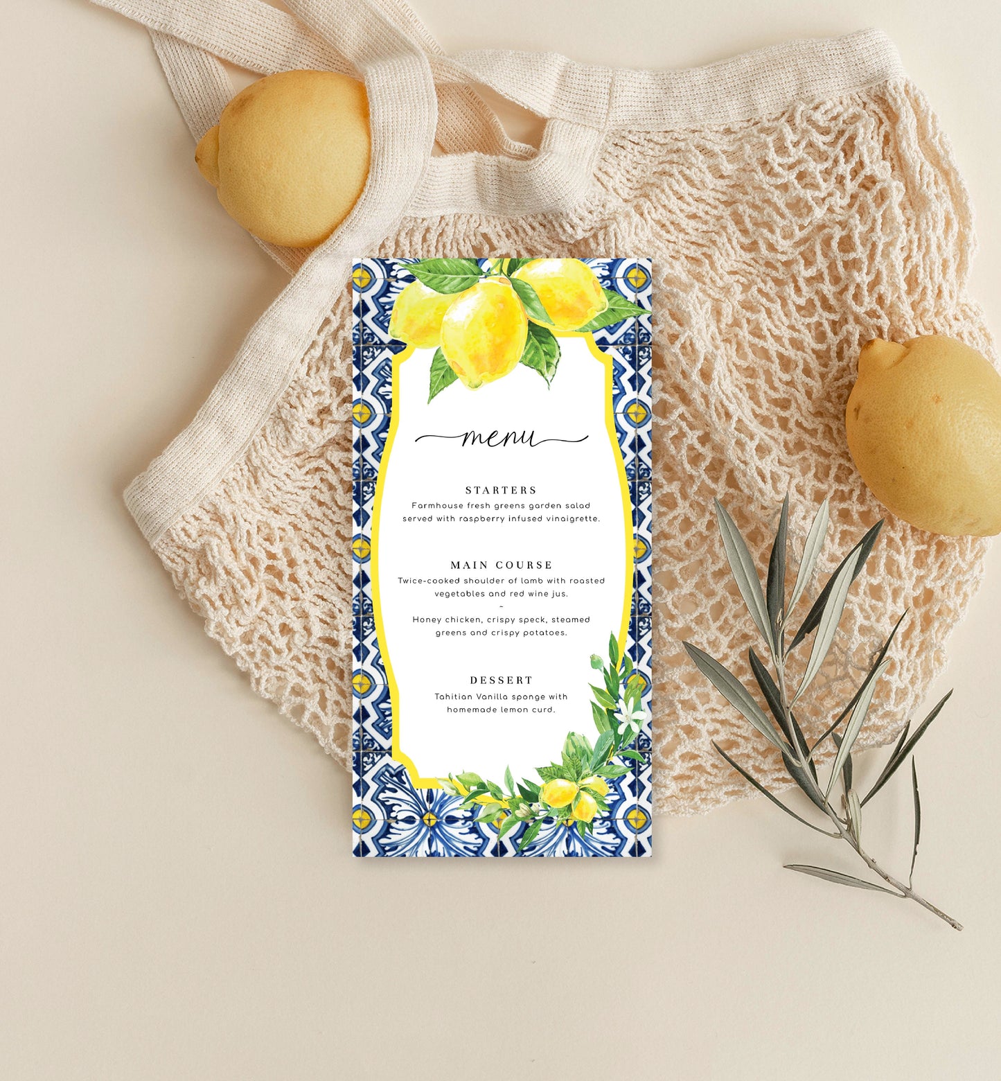 Positano Lemons | Printable Menu Template