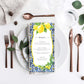 Positano Lemons | Printable Menu Template