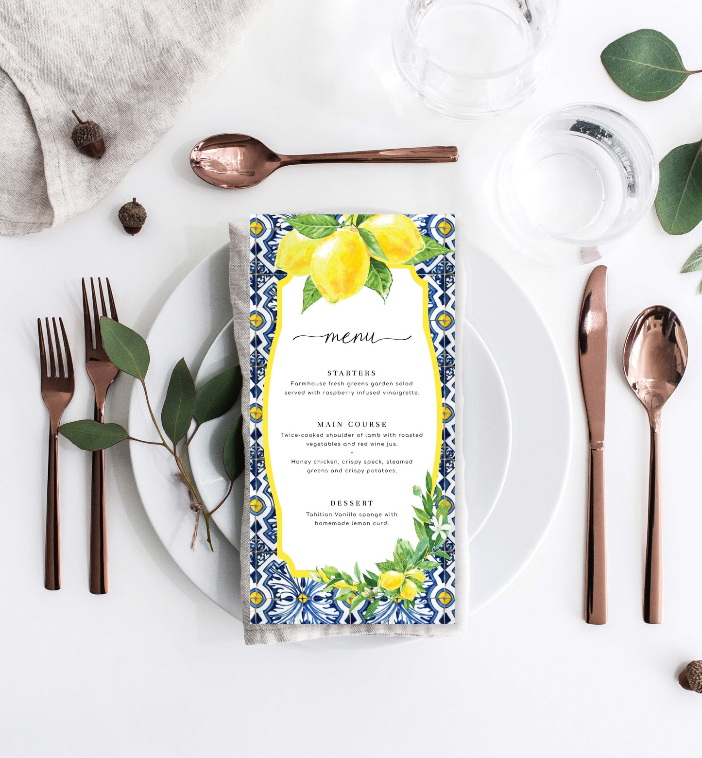 Positano Lemons | Printable Menu Template