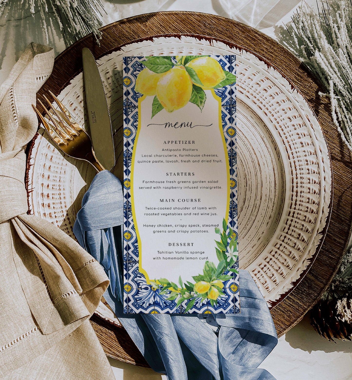 Positano Lemons | Printable Menu Template