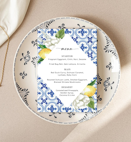 The Med Lemons | Printable Menu - Black Bow Studio