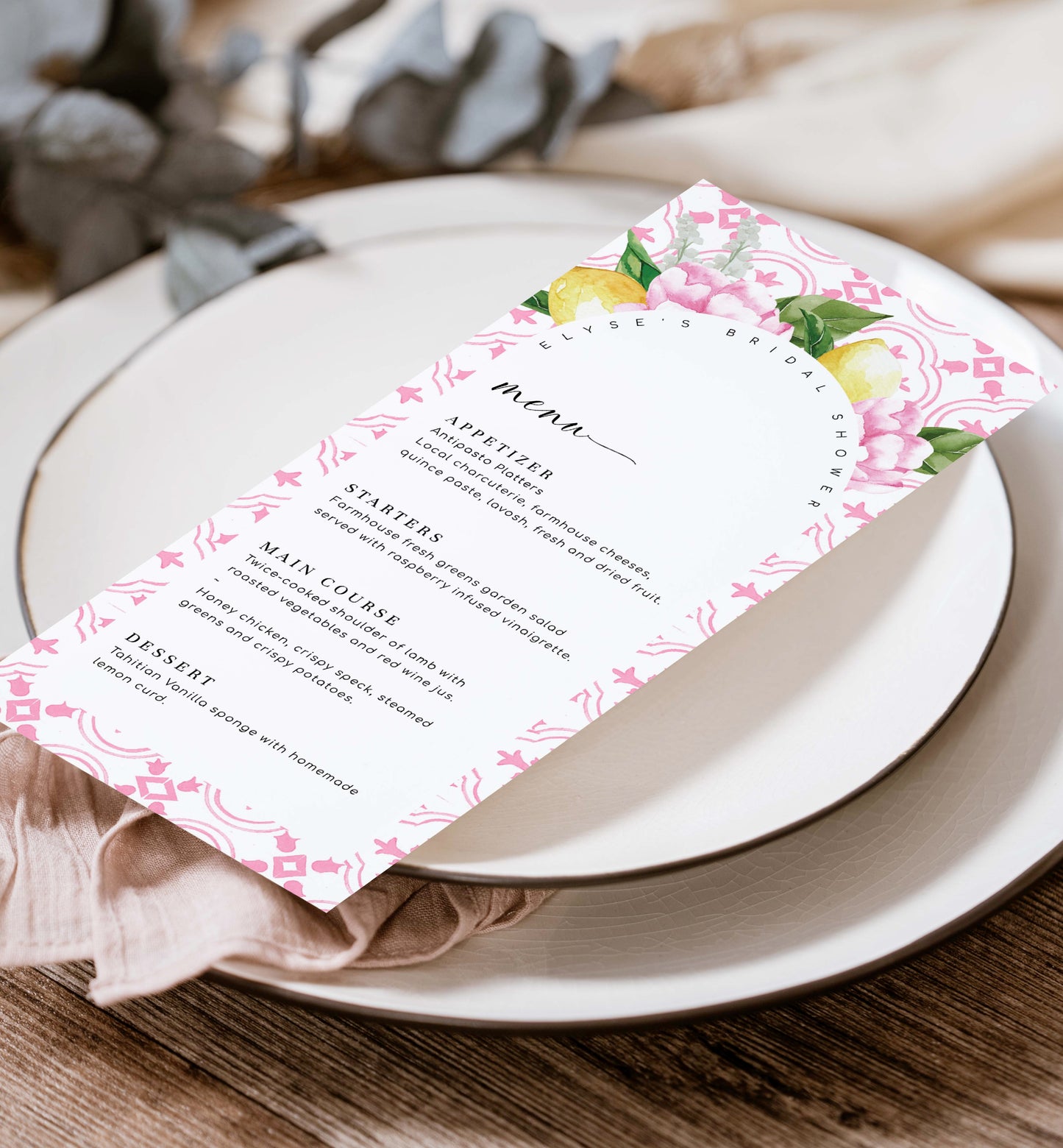 The Med Arch Pink Lemons | Printable Menu Template