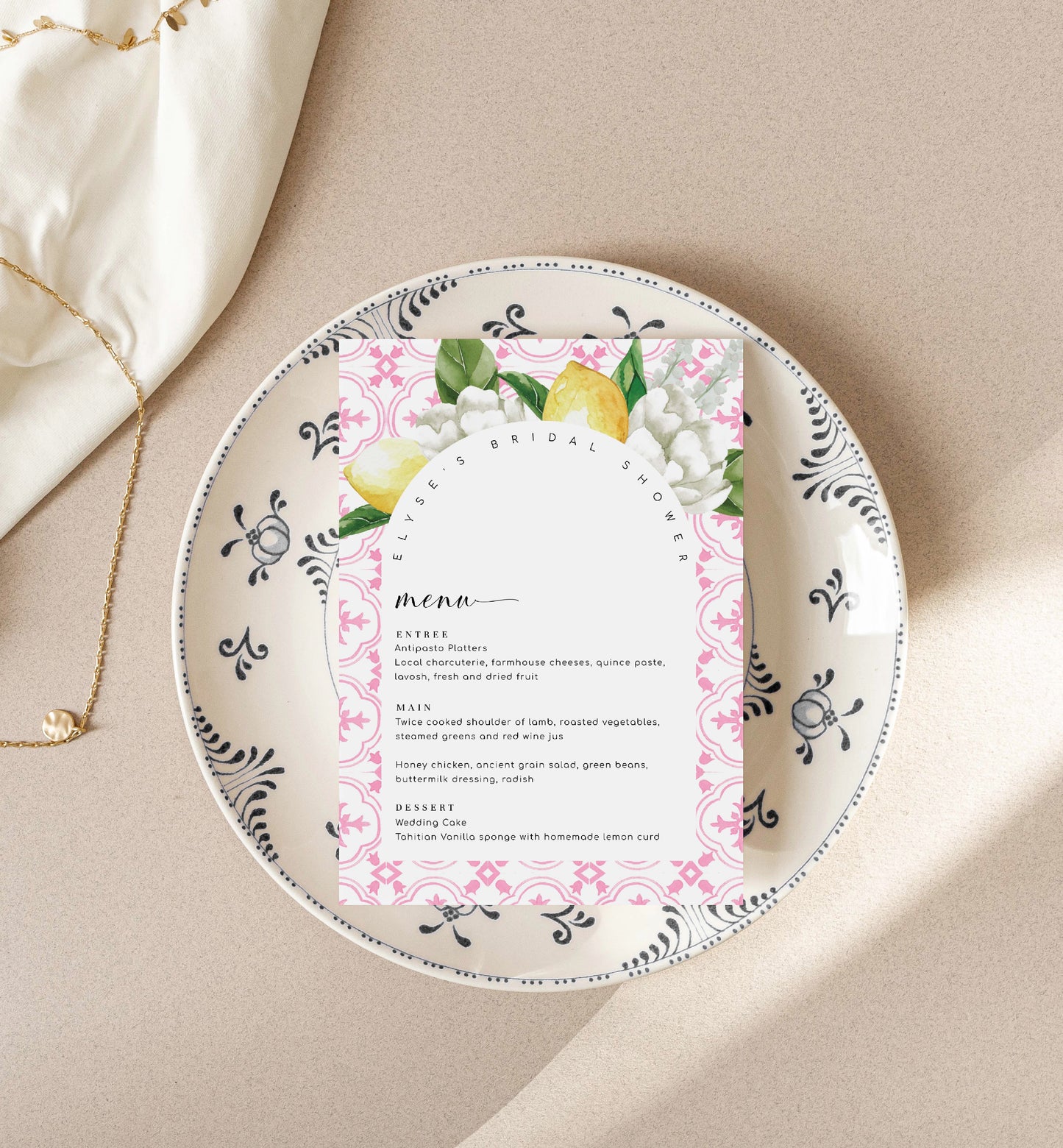 The Med Arch Pink Lemons | Printable Menu Template