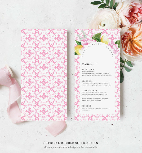 The Med Arch Pink Lemons | Printable Menu Template – Black Bow Studio