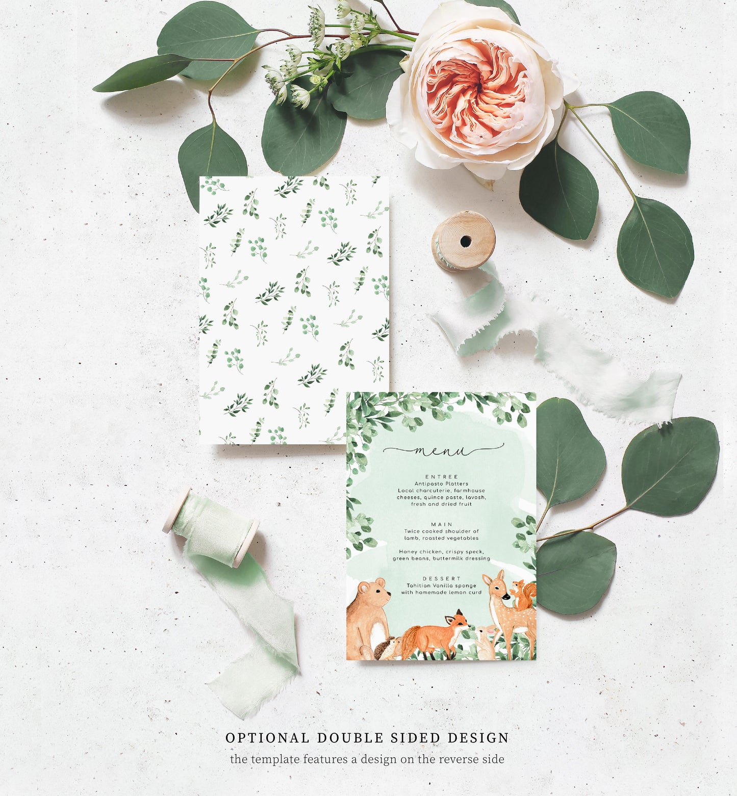 Woodland Animals Green | Printable Menu