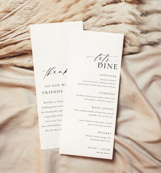 Ellesmere White | Printable Menu and Thank You Template