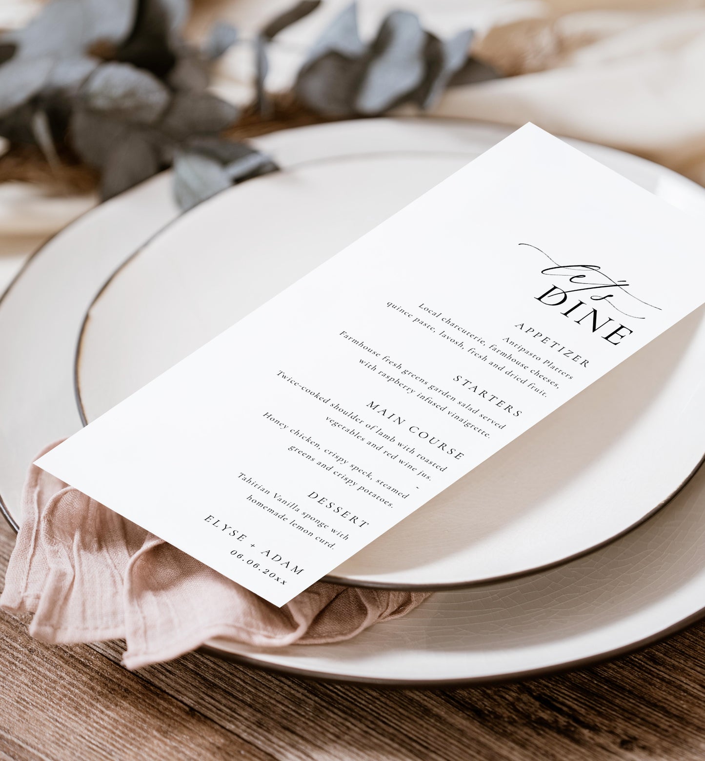 Ellesmere White | Printable Menu and Thank You Template