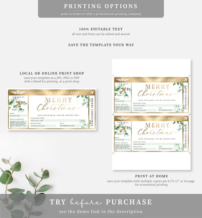 Ferras Blossom Greenery | Printable Christmas Boarding Pass Template