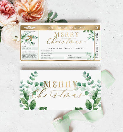 Ferras Blossom Greenery | Printable Christmas Boarding Pass Template