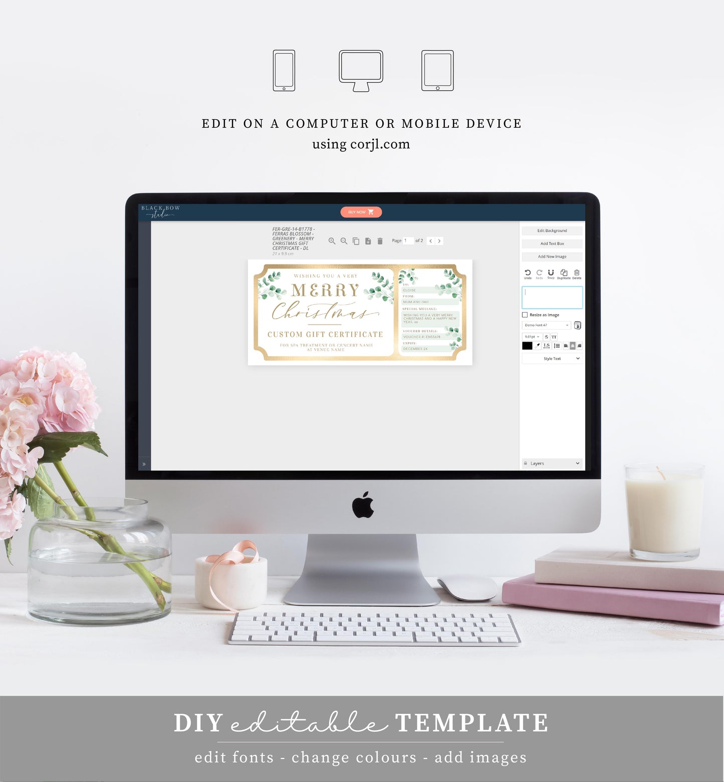 Ferras Greenery | Printable Christmas Custom Gift Voucher Template
