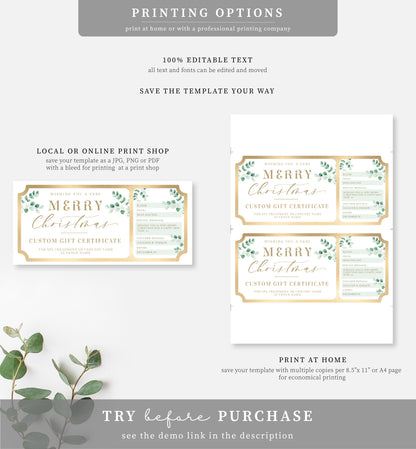 Ferras Greenery | Printable Christmas Custom Gift Voucher Template