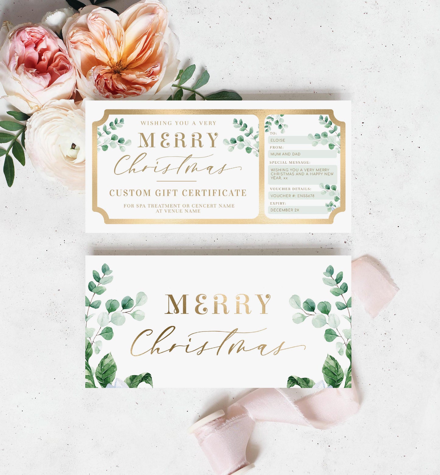 Ferras Greenery | Printable Christmas Custom Gift Voucher Template