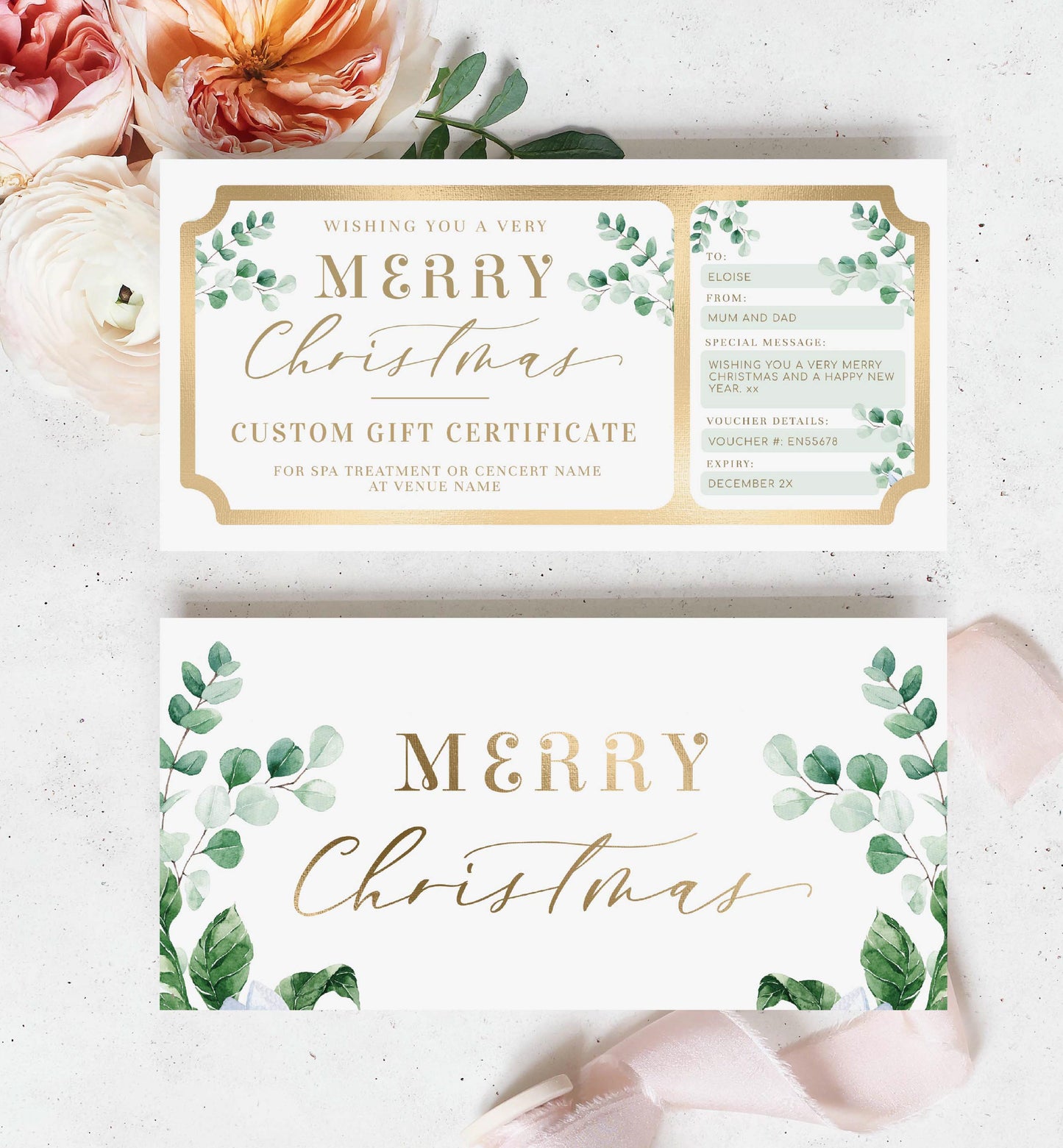 Ferras Greenery | Printable Christmas Custom Gift Voucher Template