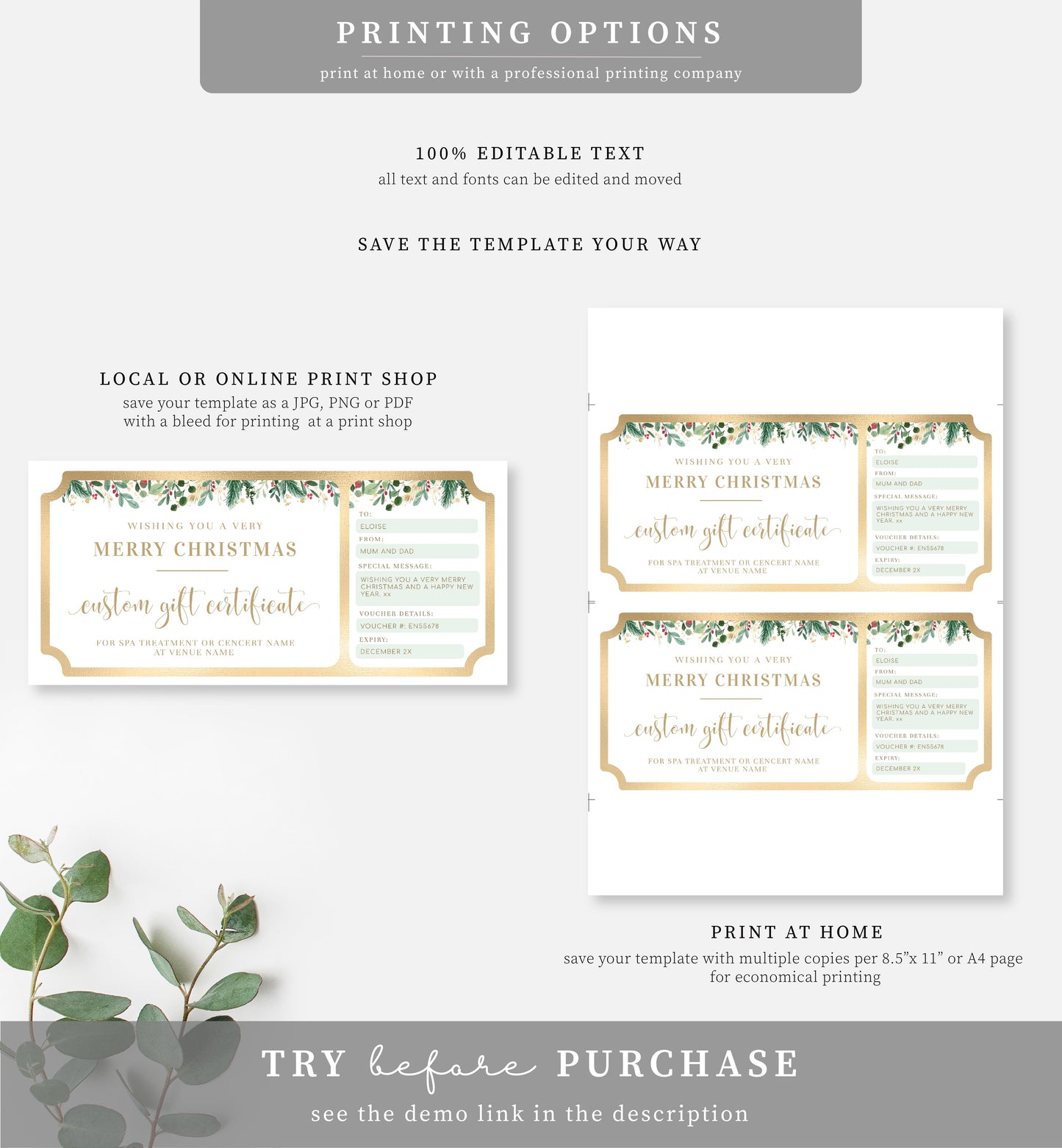 Merriment Christmas | Printable Christmas Custom Gift Voucher