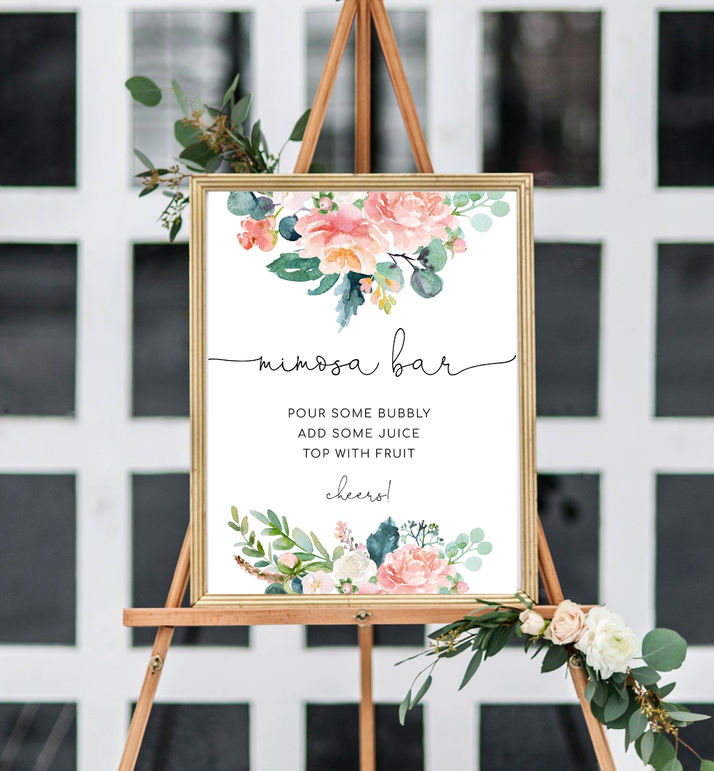 Afternoon Blooms | Printable Mimosa Bar Sign and Juice Tags Template - Black Bow Studio