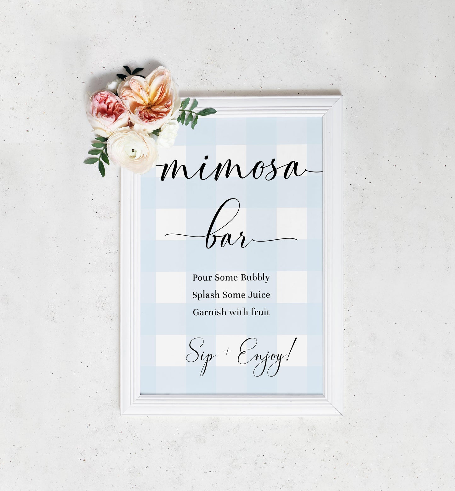 Gingham Blue | Printable Mimosa Bar Sign and Juice Tags