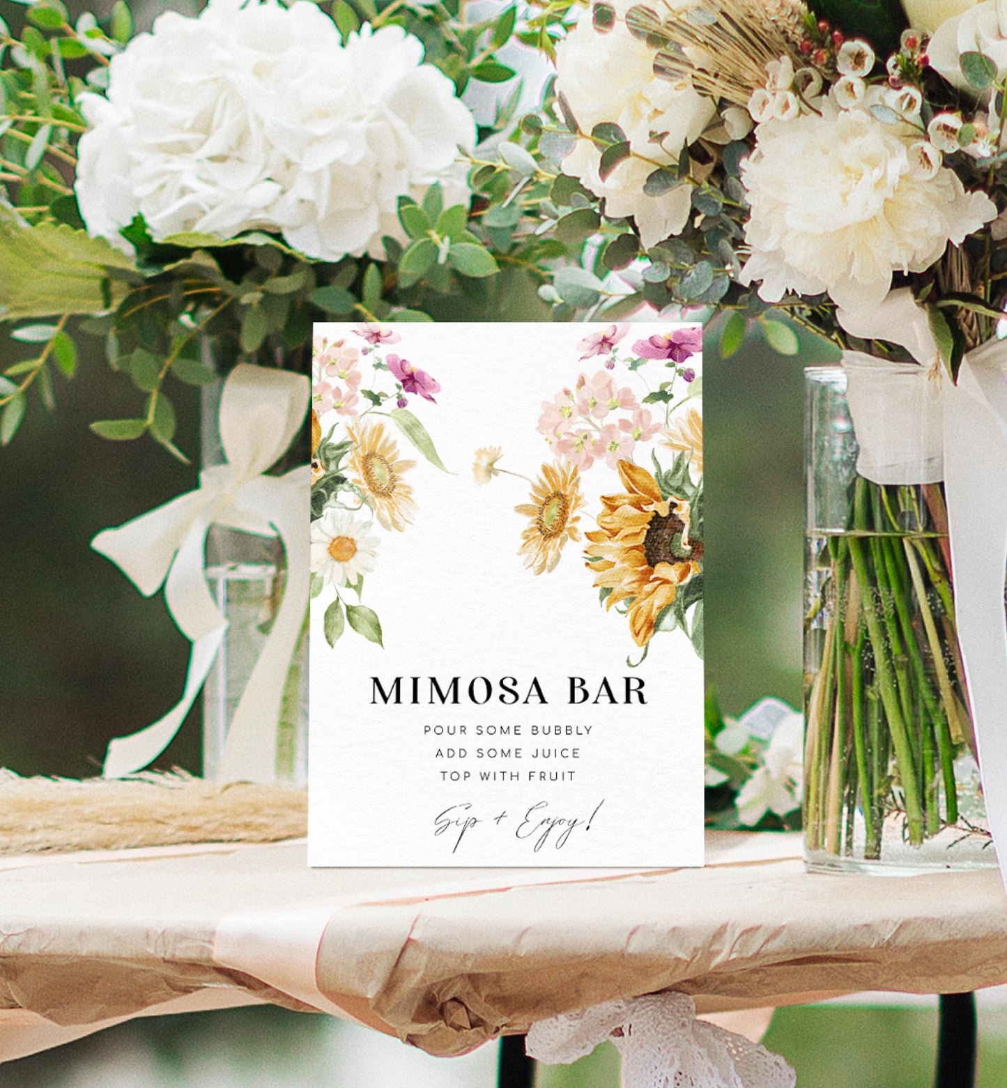 Mews Floral | Printable Momosa Bar Sign and Juice Tags Template