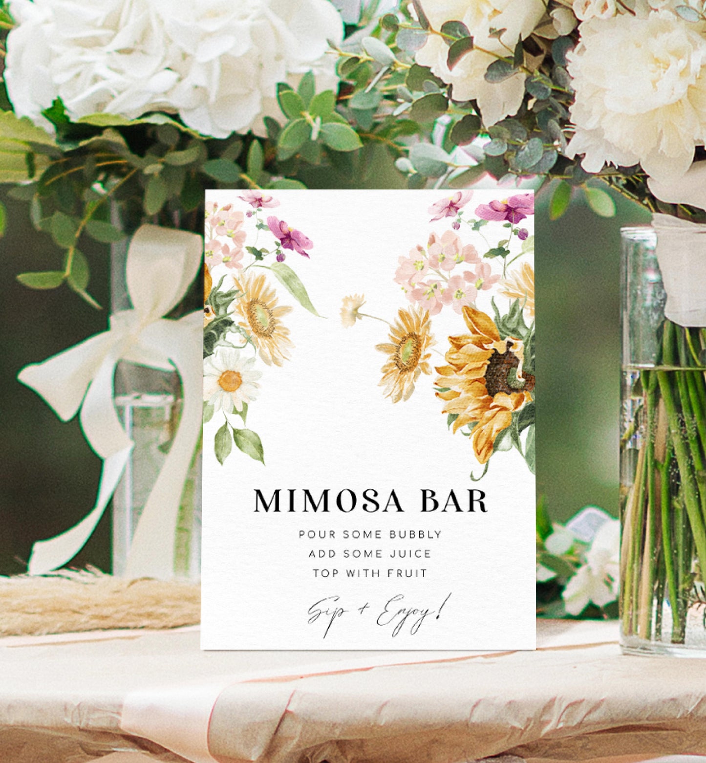 Mews Floral | Printable Momosa Bar Sign and Juice Tags Template