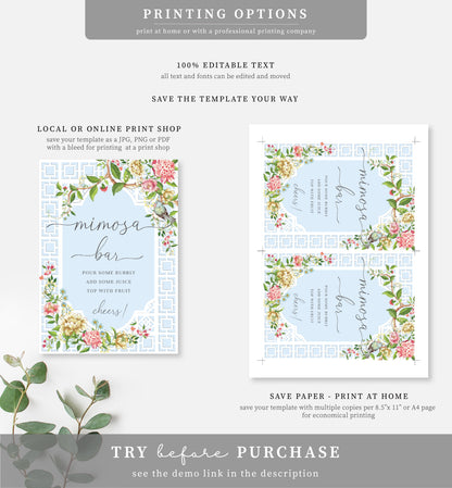 Trianon Blue | Printable Mimosa Bar Sign and Juice Tags