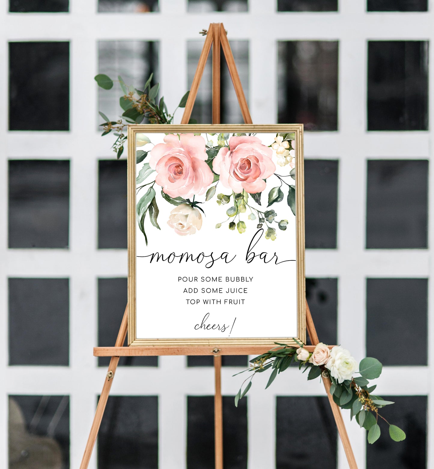 Darcy Floral Pink | Printable Momosa Bar Sign and Juice Tags Template