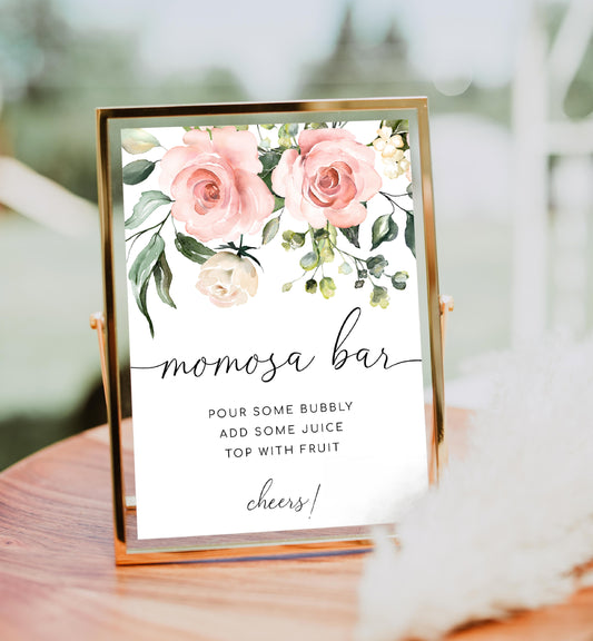 Darcy Floral Pink | Printable Momosa Bar Sign and Juice Tags Template