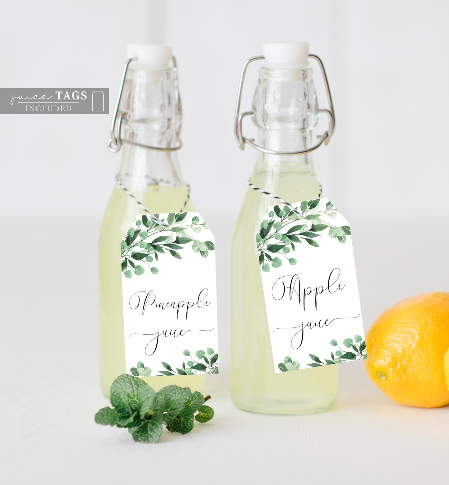 Everly Greenery | Printable Momosa Bar Sign and Juice Tags Template