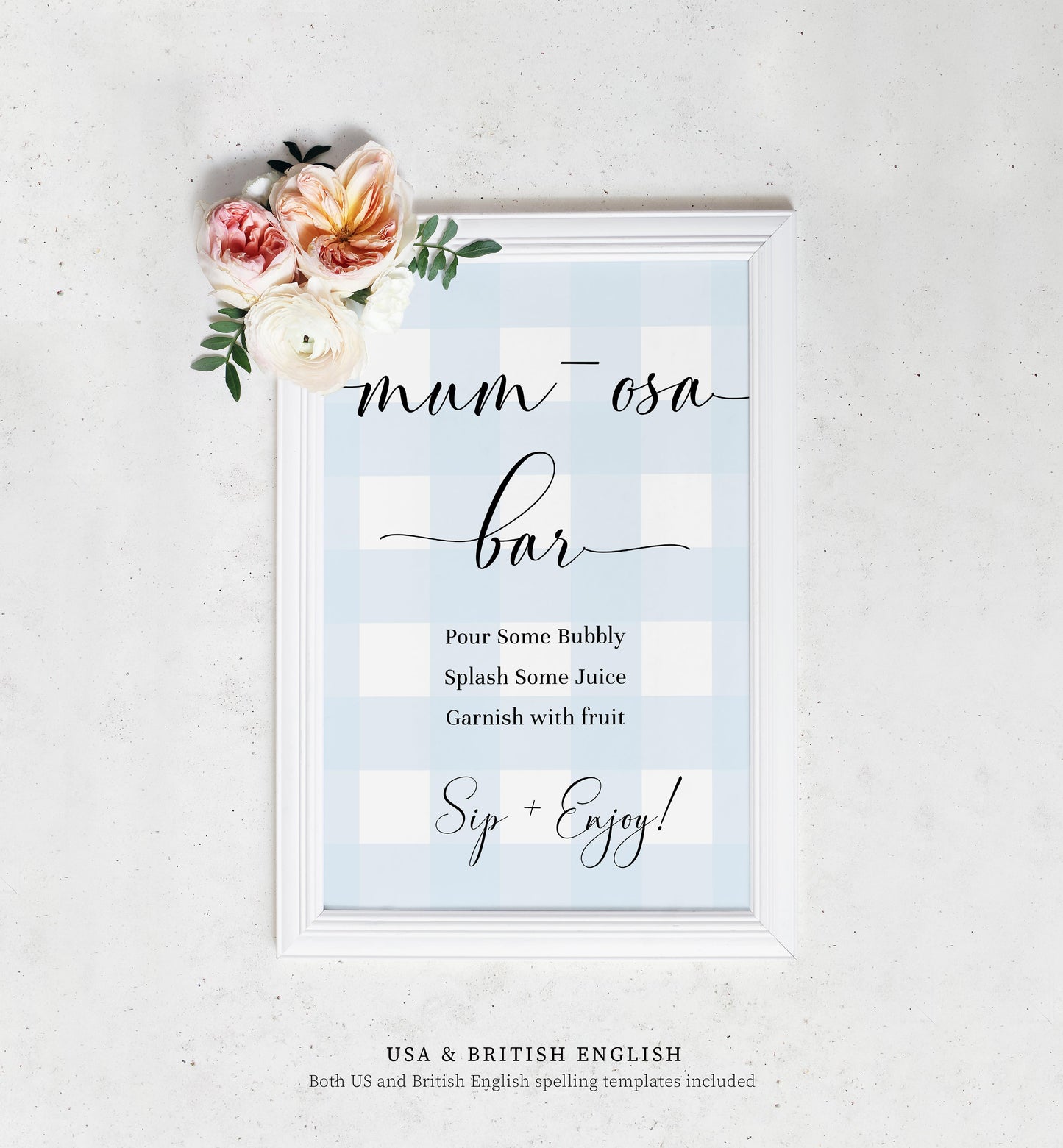 Gingham Blue | Printable Momosa Bar Sign